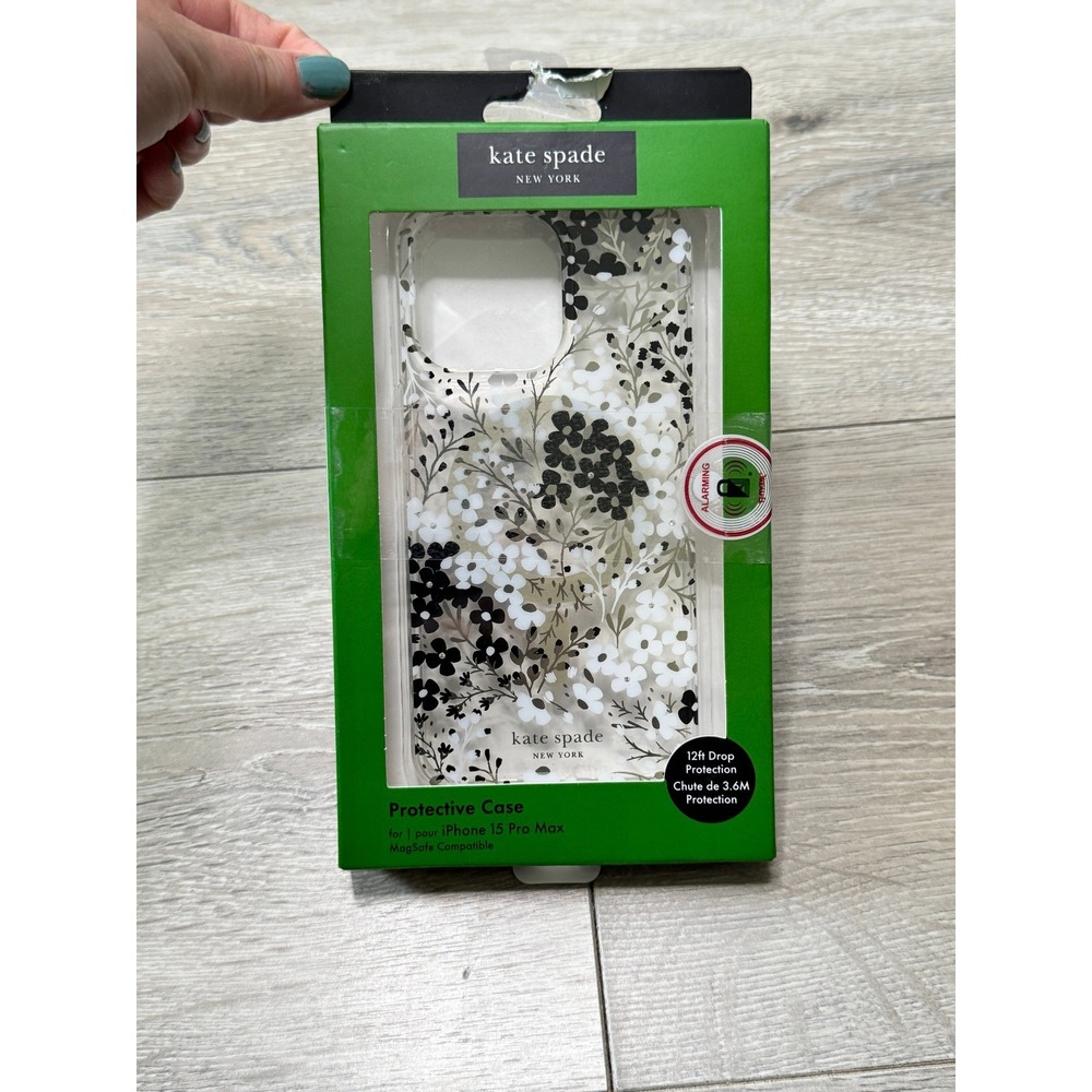 Kate Spade iPhone 15 Pro‎ Max Case MagSafe Floral Black White Protective NIB